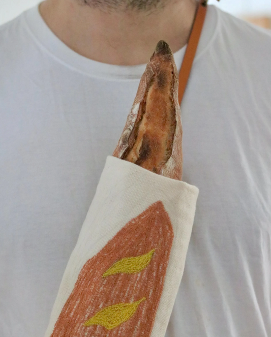 Handcrafted Cotton French Baguette Bag with Leather Strap