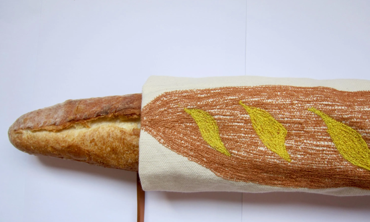 Handcrafted Cotton French Baguette Bag with Leather Strap