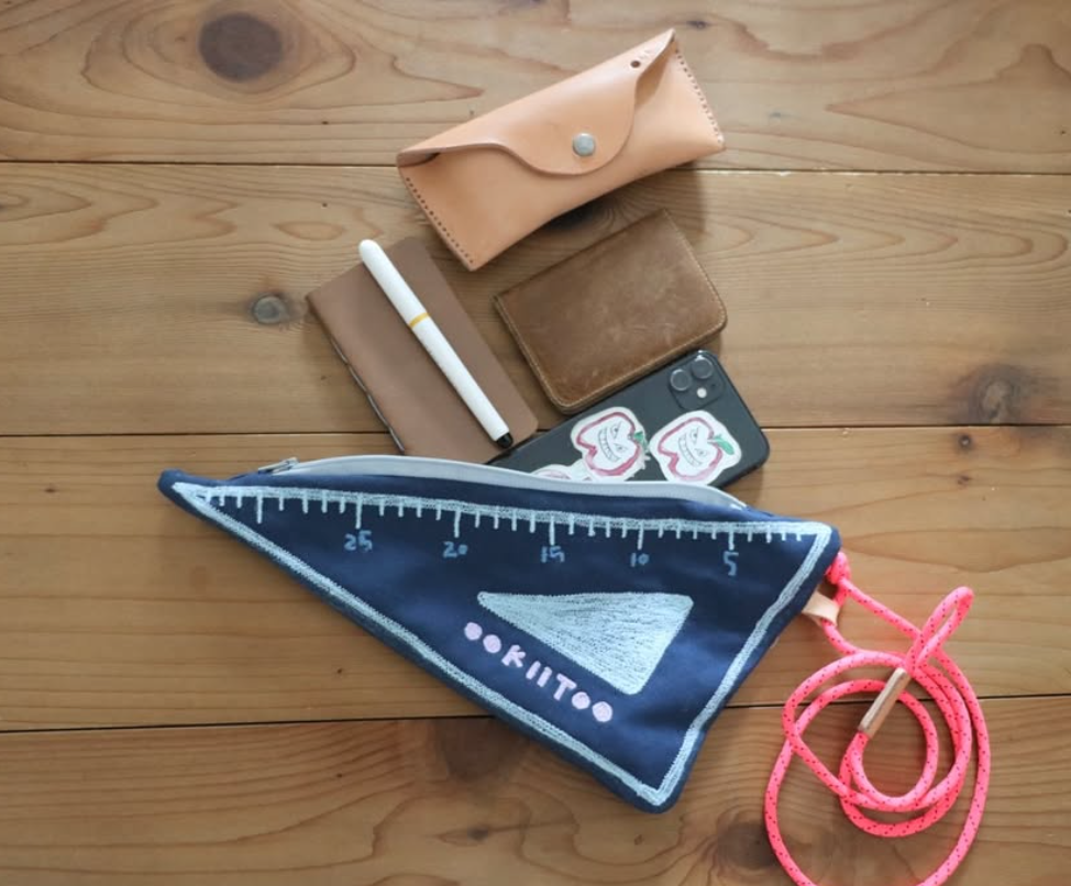 Handmade Blue Triangle Ruler Shaped Bag