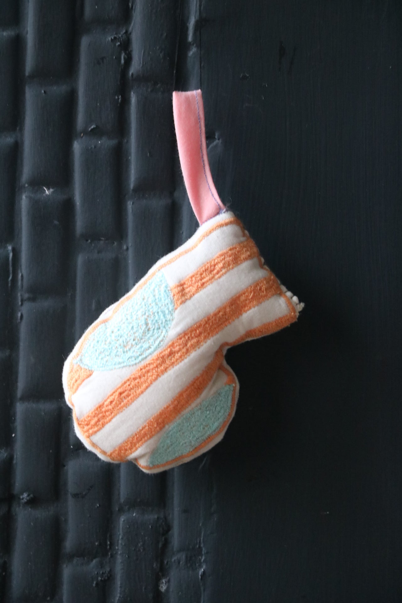 Handmade Mini Santa Sock Ornament - Orange color