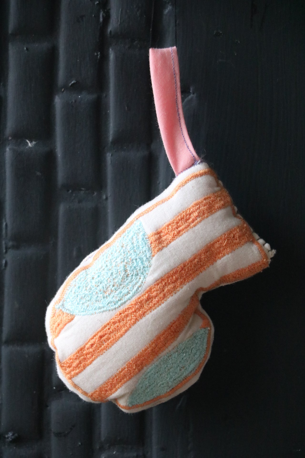 Handmade Mini Santa Sock Ornament - Orange color