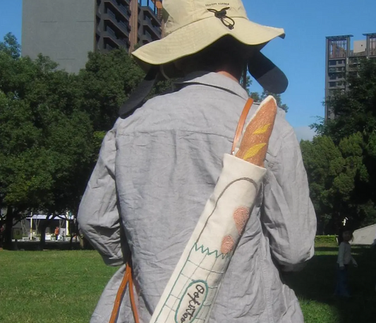 Personalized Handcrafted Cotton Baguette Bag with Leather Strap