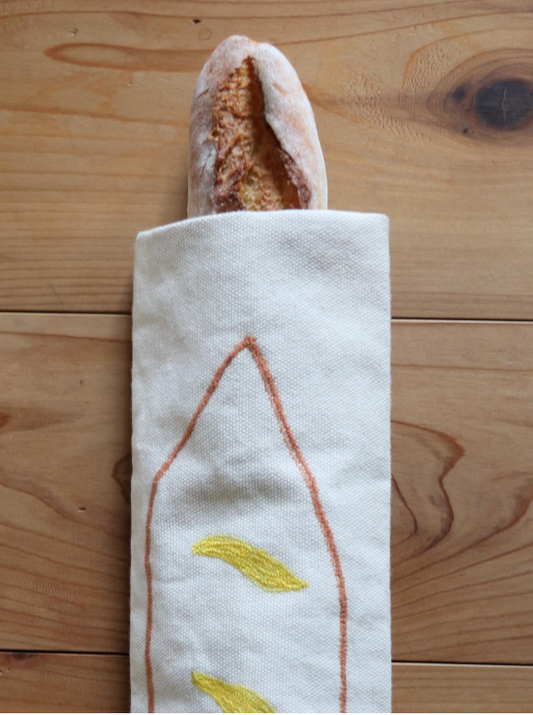 Handcrafted Cotton Baguette Bag with Leather Strap