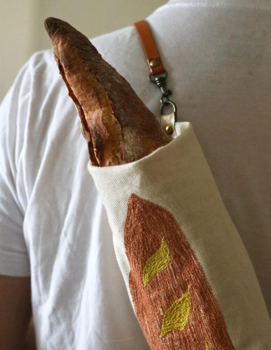 Handcrafted Cotton French Baguette Bag with Leather Strap
